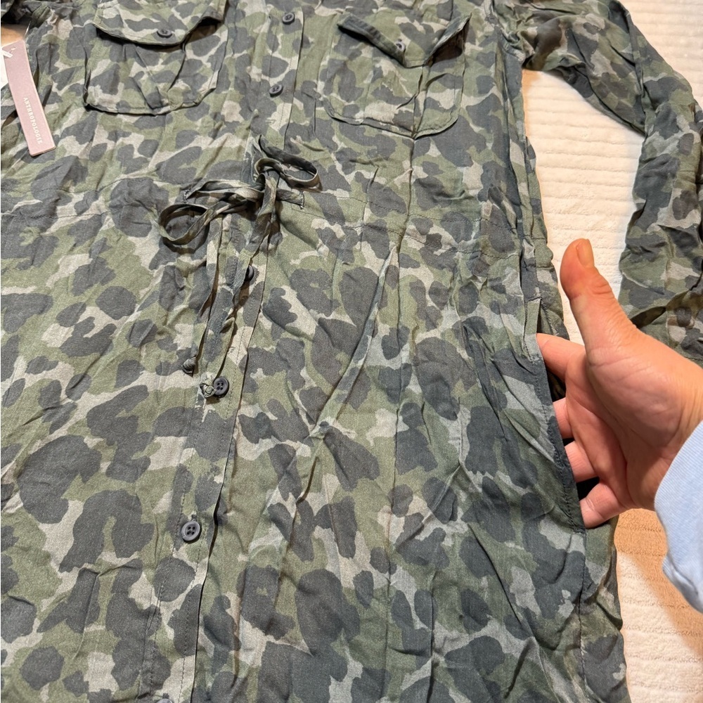Anthropologie Cloth & Stone Green Camouflage Dress - Picture 3 of 9